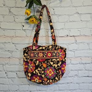 Vera Bradley Suzani Retired Black and Pink Quilted Villager Tote Shoulder Bag
